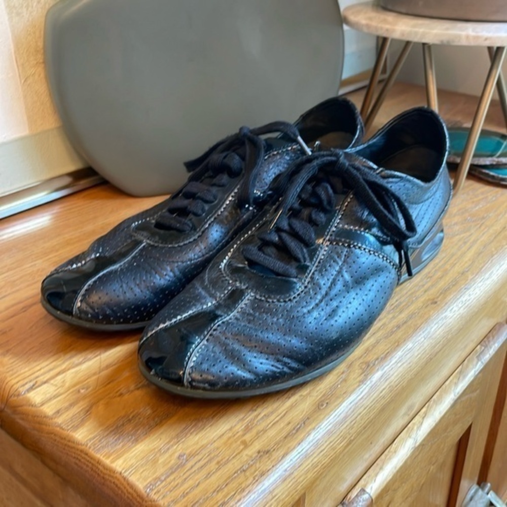 🍎 Cole Haan Nike air black perforated, leather and patent leather sneakers